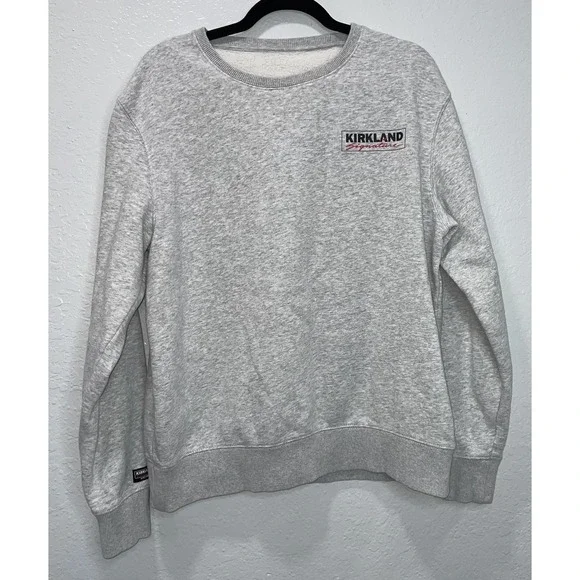 KIRKLAND Signature Logo Crewneck Sweater - Unisex Cotton Blend Sweater (Gray, XL)